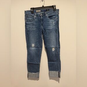 EUC AG Stevie Straight Distressed Cuff Jeans